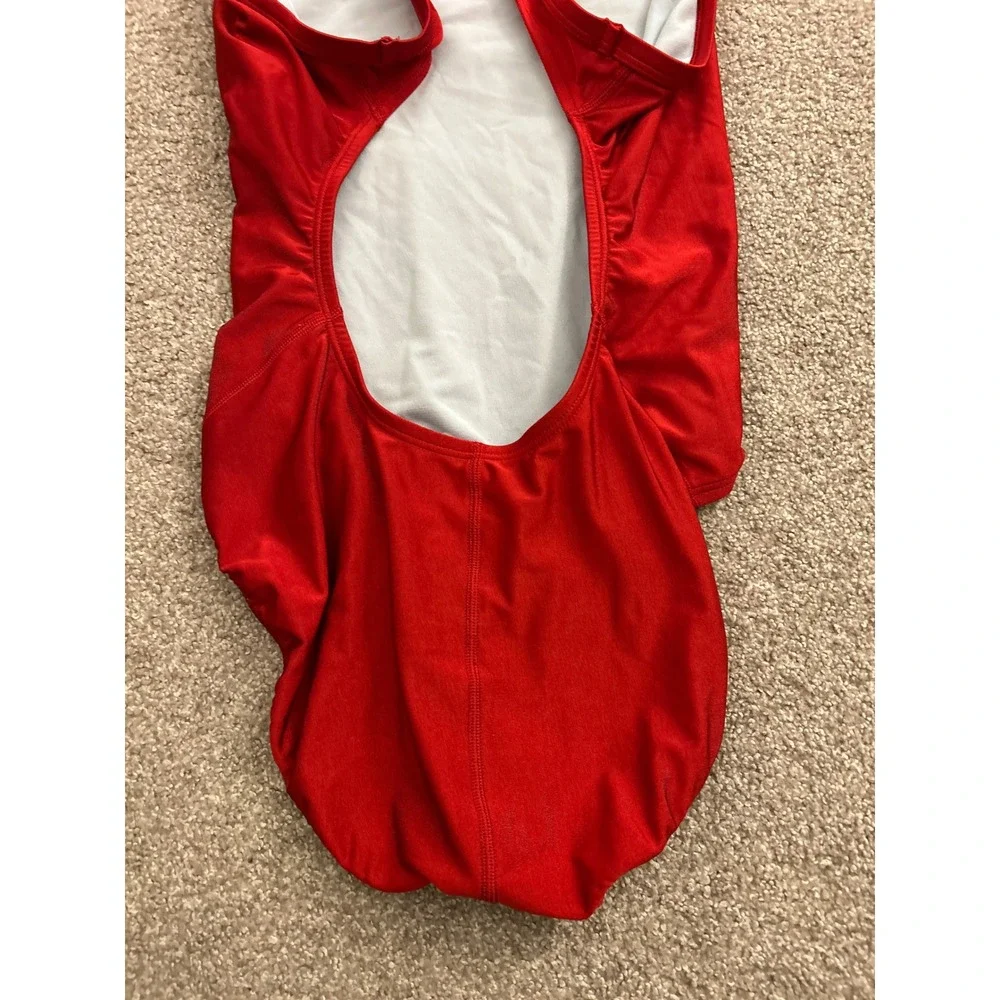 Nike One Piece Swimsuit Womens 14 Red Excellent Crossback Performance Training